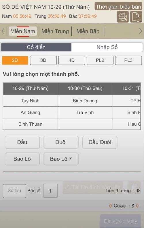 Chọn miền để đặt cược lô đề ST666