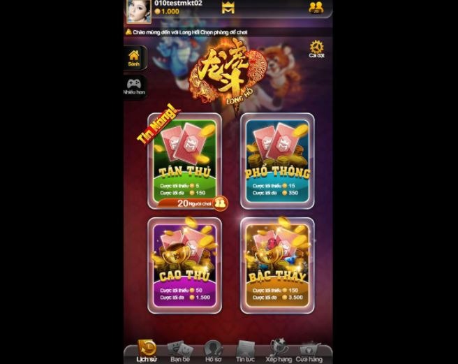 Giao diện Slot game Dragon Tiger